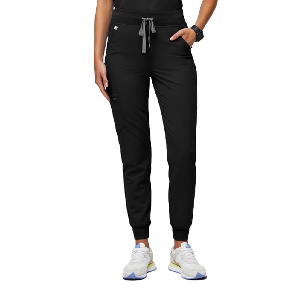 Figs Black Jogger Pants with Gray Drawstring